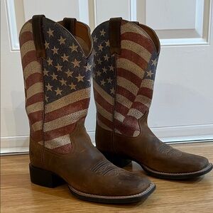 Ariat Women's Western Flag Heeled Boots - Brown/Red/Blue